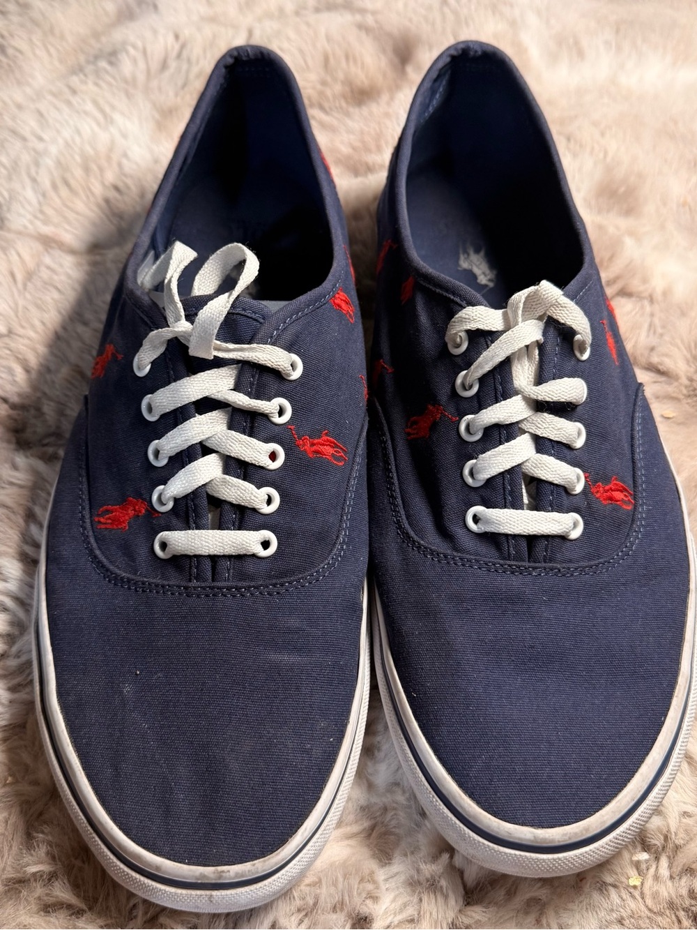 Polo‎ Ralph Lauren Keaton Men's Size 14 Navy Blue All Over Red Pony Sneakers